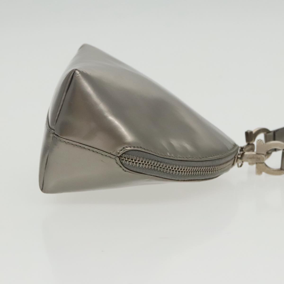 Salvatore Ferragamo Gancini Hand Bag Enamel Silver Auth 95159