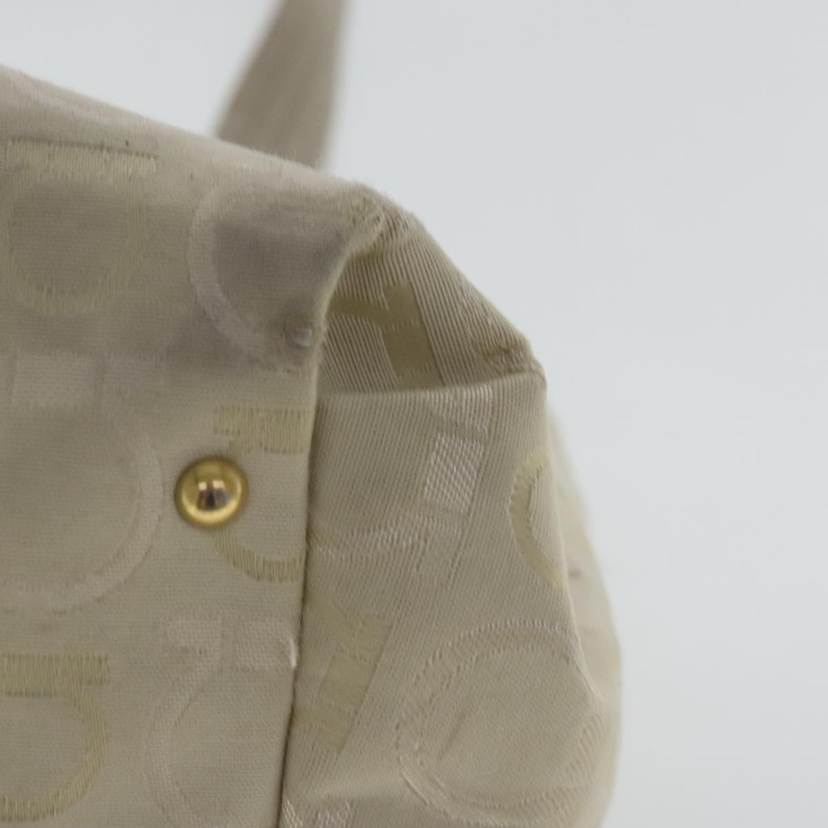 Salvatore Ferragamo Gancini Hand Bag Canvas Beige Gold Auth 95165
