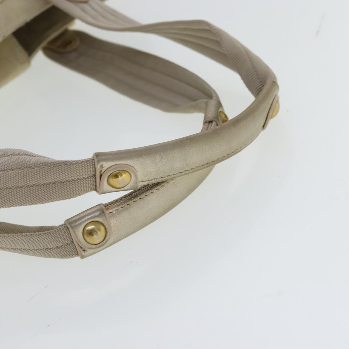 Salvatore Ferragamo Gancini Hand Bag Canvas Beige Gold Auth 95165