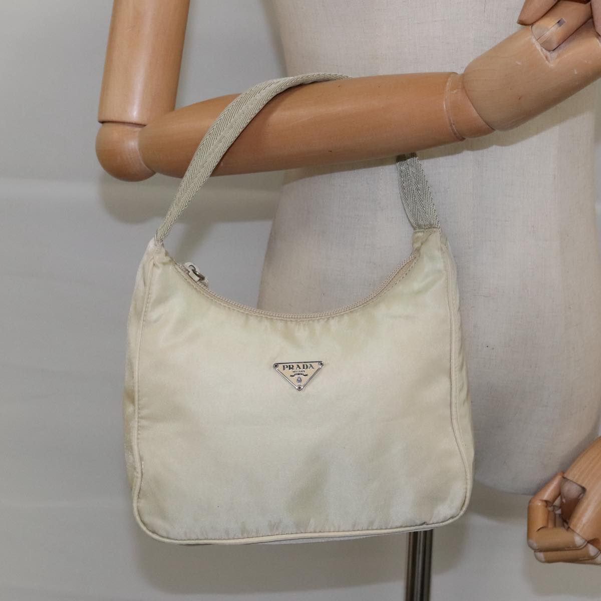 PRADA Hand Bag Nylon White Auth 95314