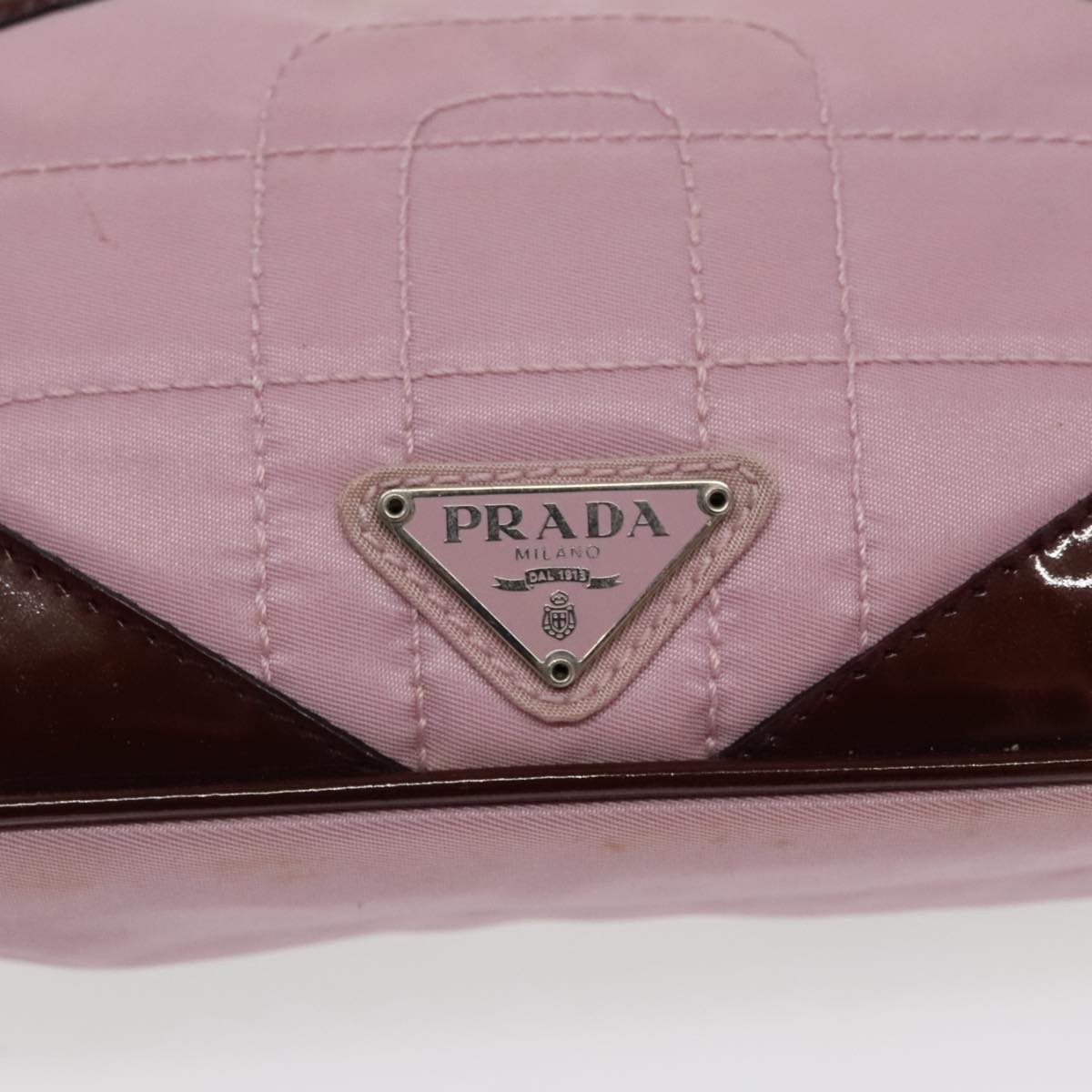 PRADA Accessory Pouch Nylon Leather Pink Wine Red Silver Auth 95323