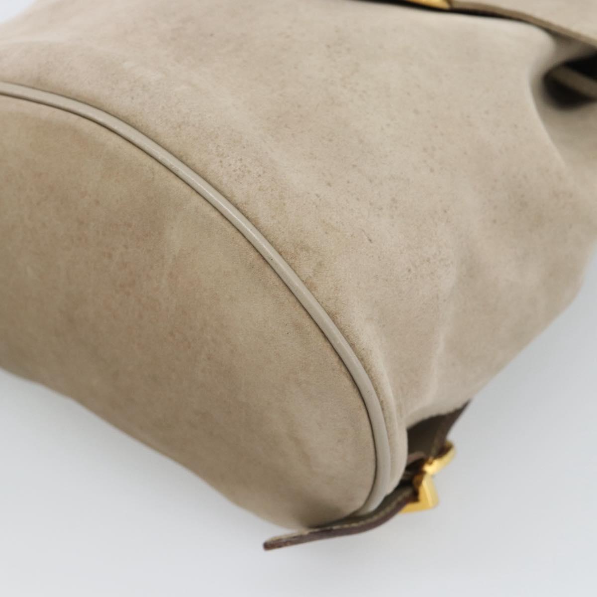 Salvatore Ferragamo Gancini Hand Bag Suede Leather Beige Gold Auth 95348