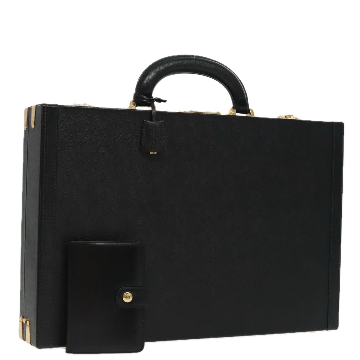 CELINE Attache case Trunk Leather Black Gold Auth 95356