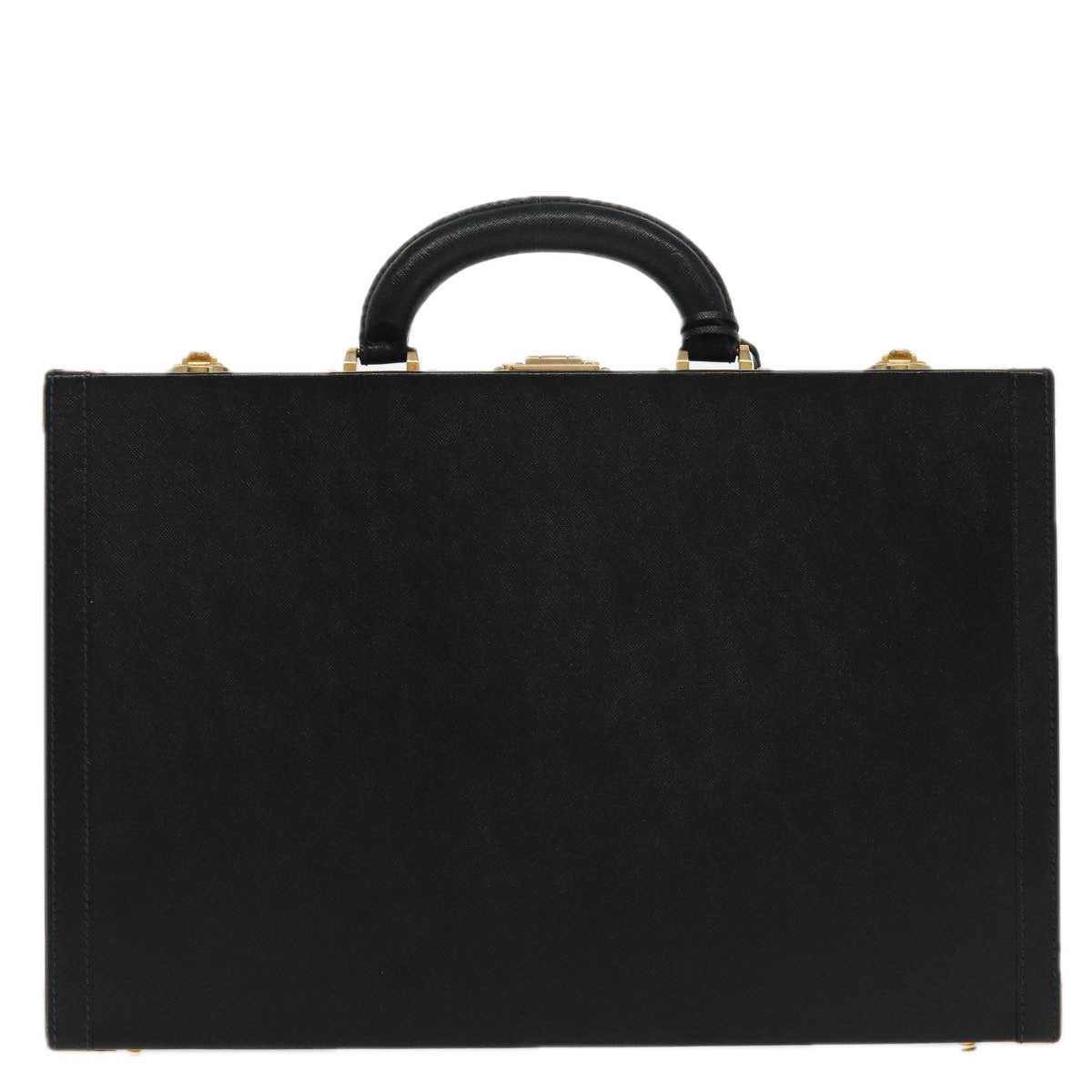 CELINE Attache case Trunk Leather Black Gold Auth 95356