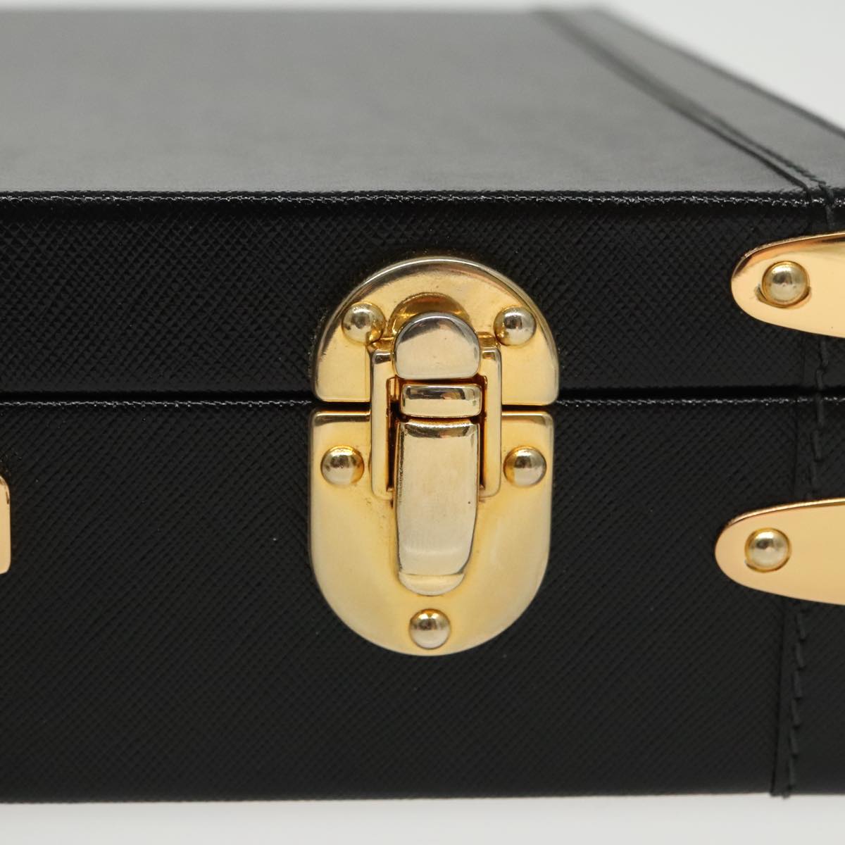 CELINE Attache case Trunk Leather Black Gold Auth 95356