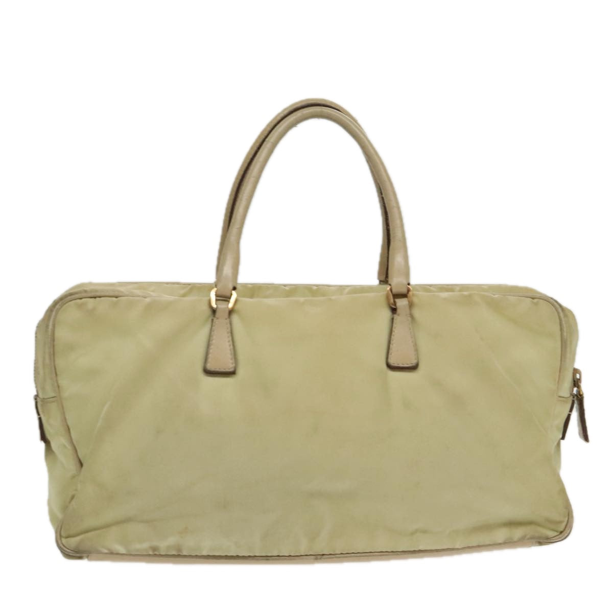 PRADA Hand Bag Nylon Beige Gold Auth 95369