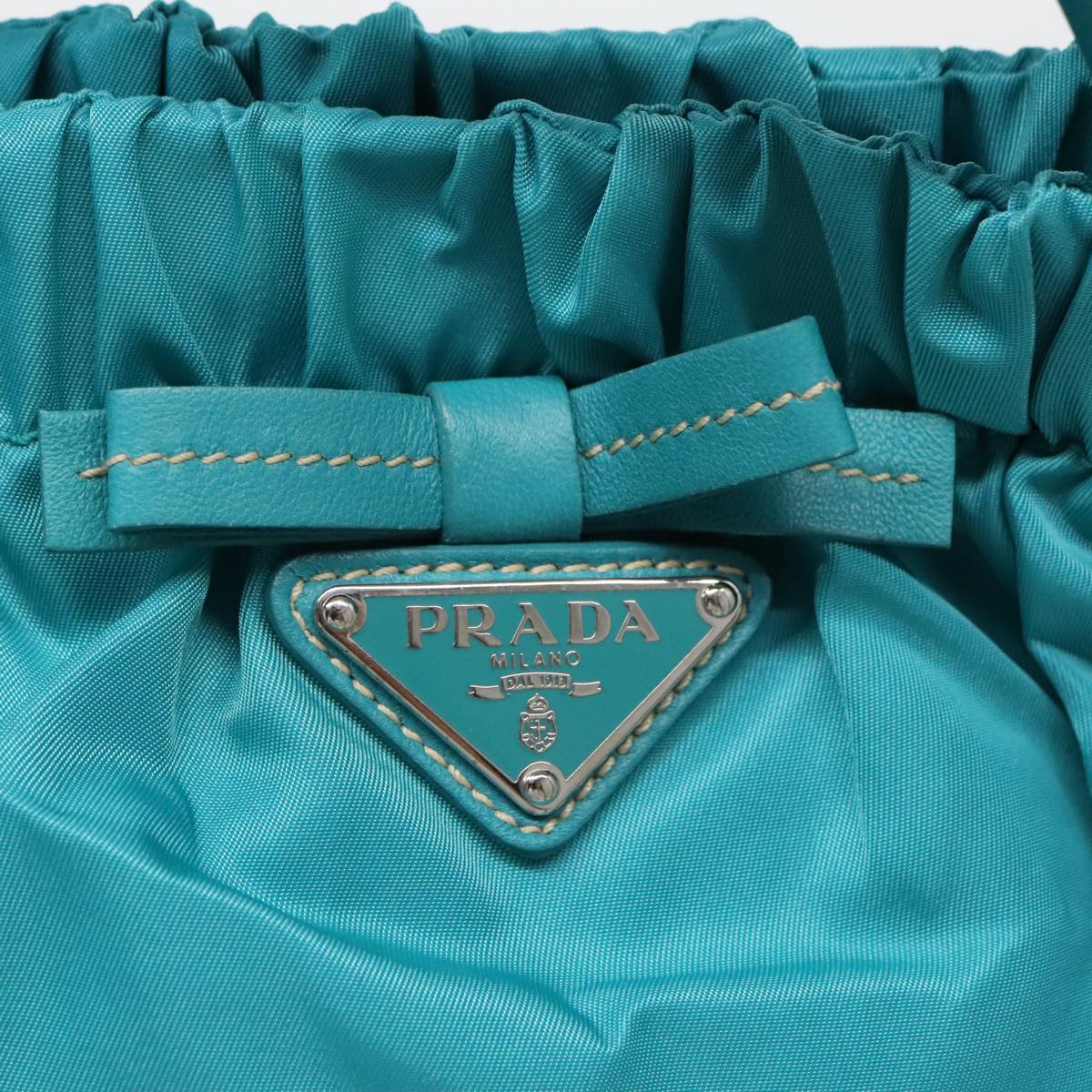 PRADA Hand Bag Nylon 2way Turquoise Blue Silver Auth 95390V