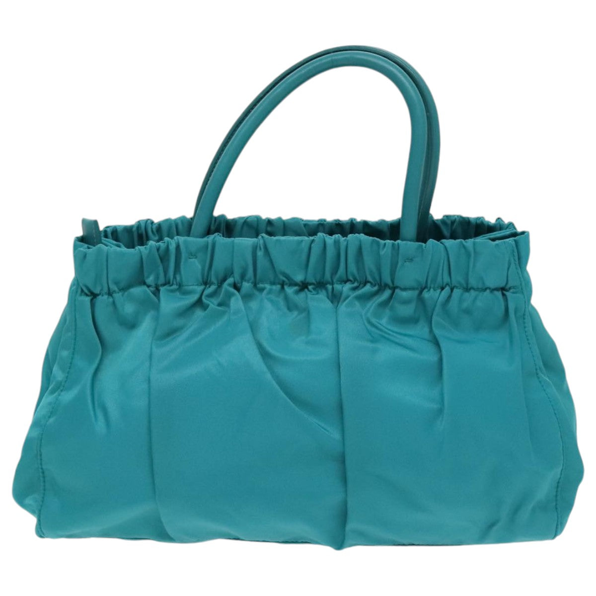 PRADA Hand Bag Nylon 2way Turquoise Blue Silver Auth 95390V