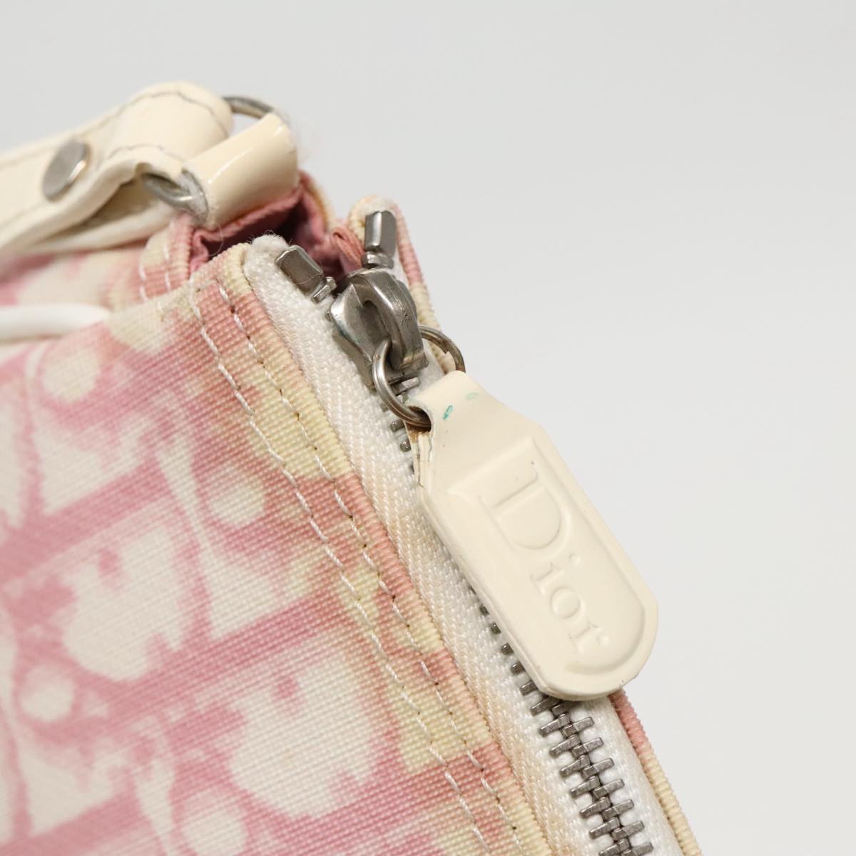 Christian Dior Saddle Pouch Trotter Canvas Pouch Pink Auth 95391