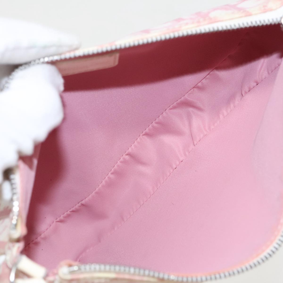 Christian Dior Saddle Pouch Trotter Canvas Pouch Pink Auth 95391