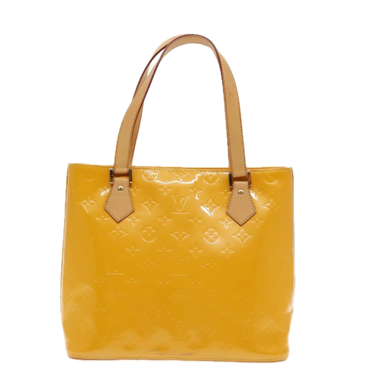 LOUIS VUITTON Monogram Vernis Houston Hand Bag Lime Yellow M91055 LV Auth 95398