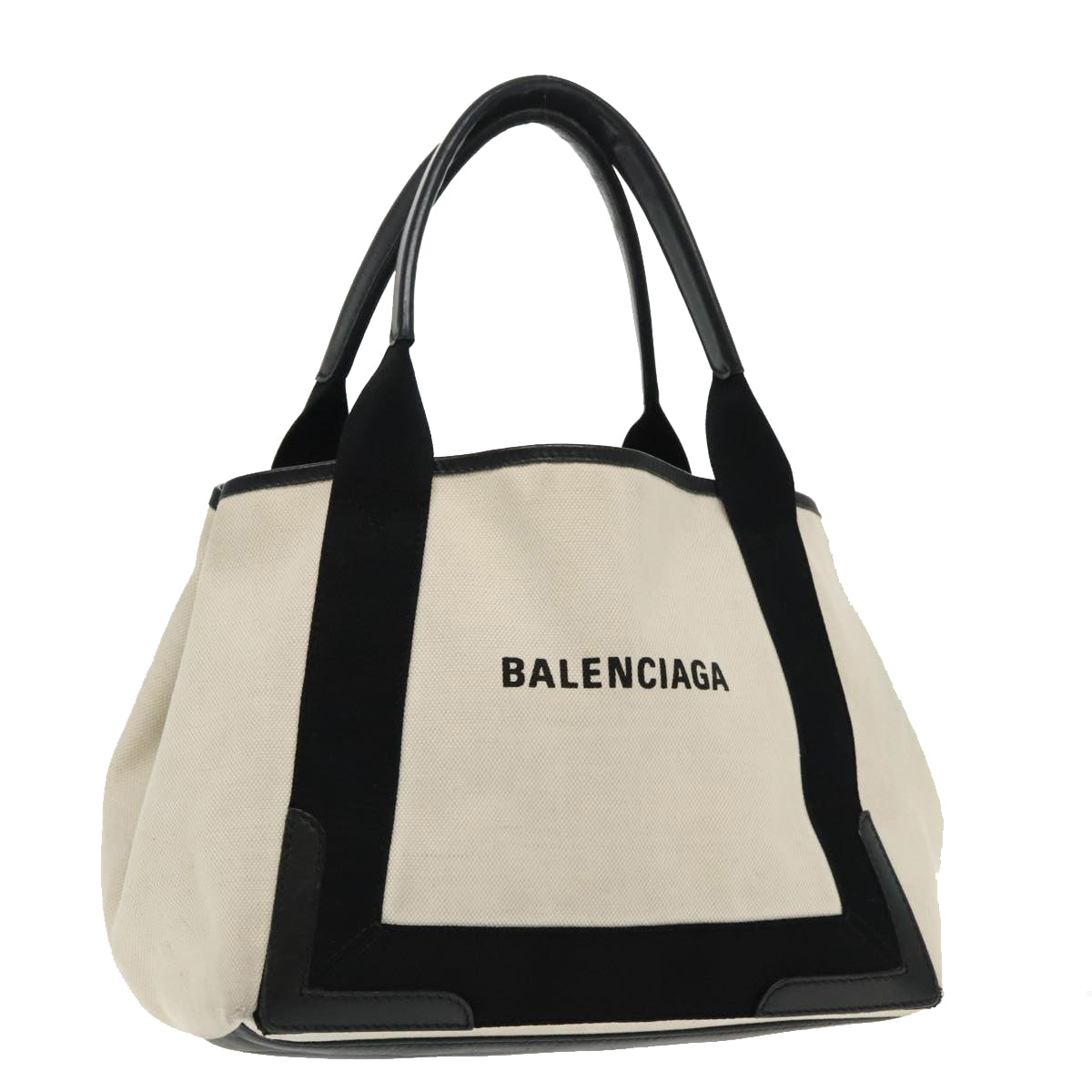 BALENCIAGA Navy Cabas S Hand Bag Canvas Silver White black 339933 Auth 95406