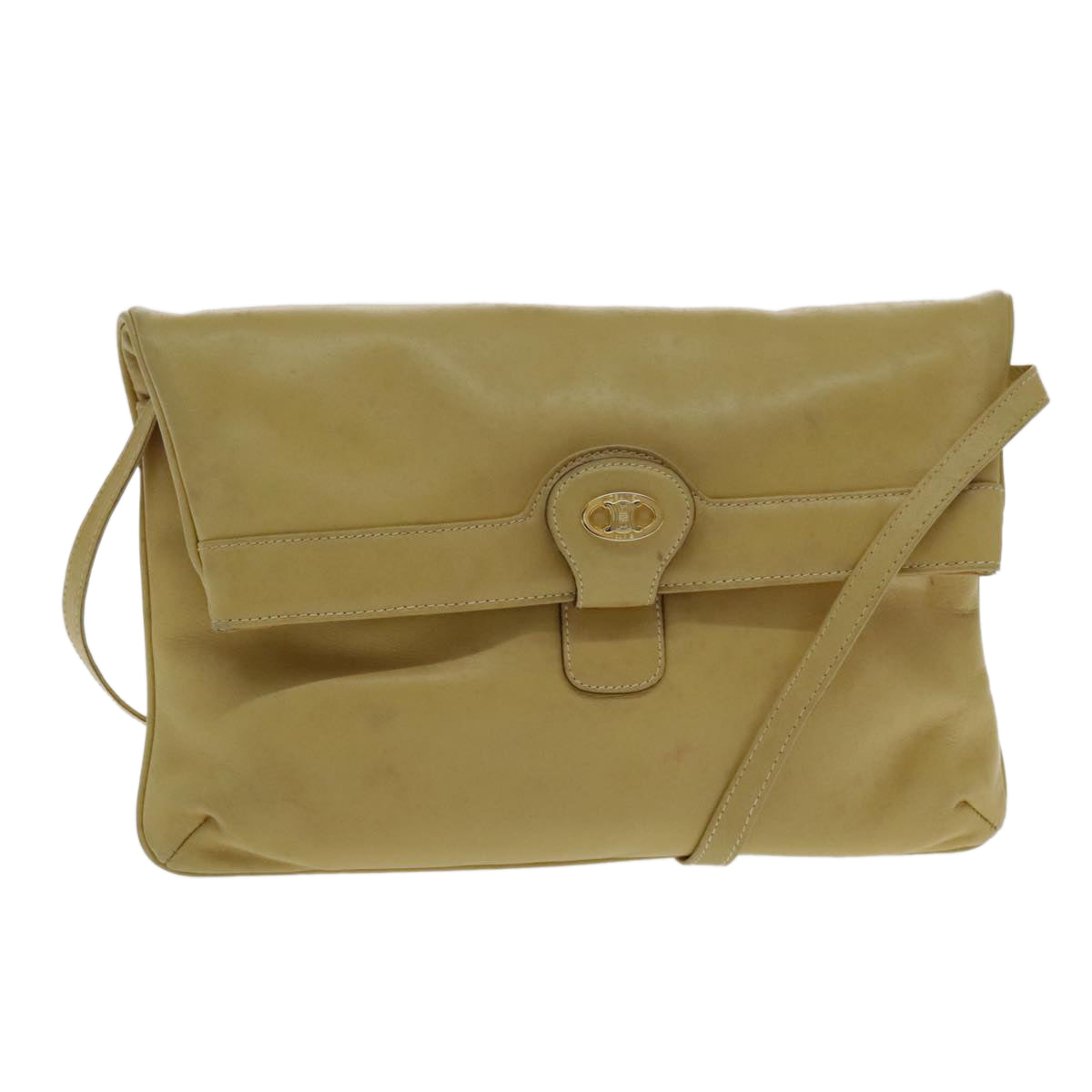 CELINE Shoulder Bag Leather Beige Auth 95426