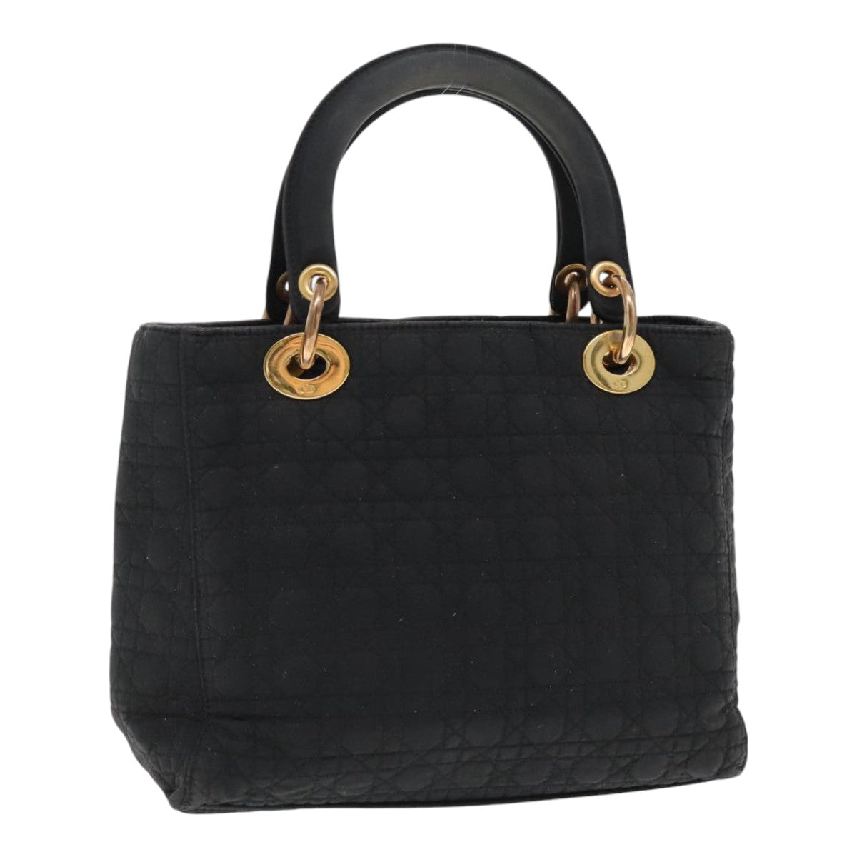 Christian Dior Lady Dior Canage Hand Bag Nylon Black Gold Auth 95443