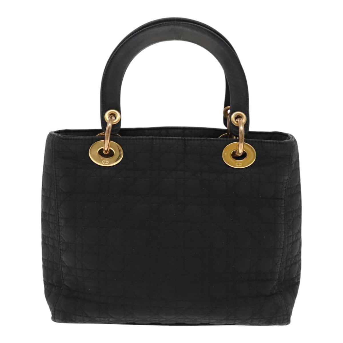 Christian Dior Lady Dior Canage Hand Bag Nylon Black Gold Auth 95443