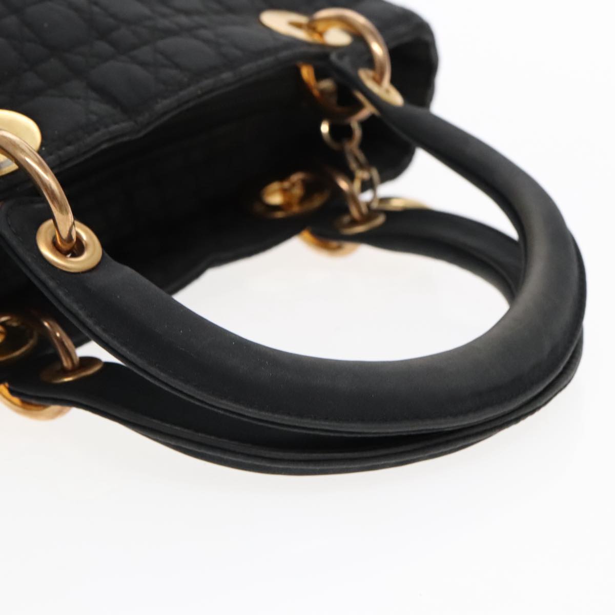 Christian Dior Lady Dior Canage Hand Bag Nylon Black Gold Auth 95443