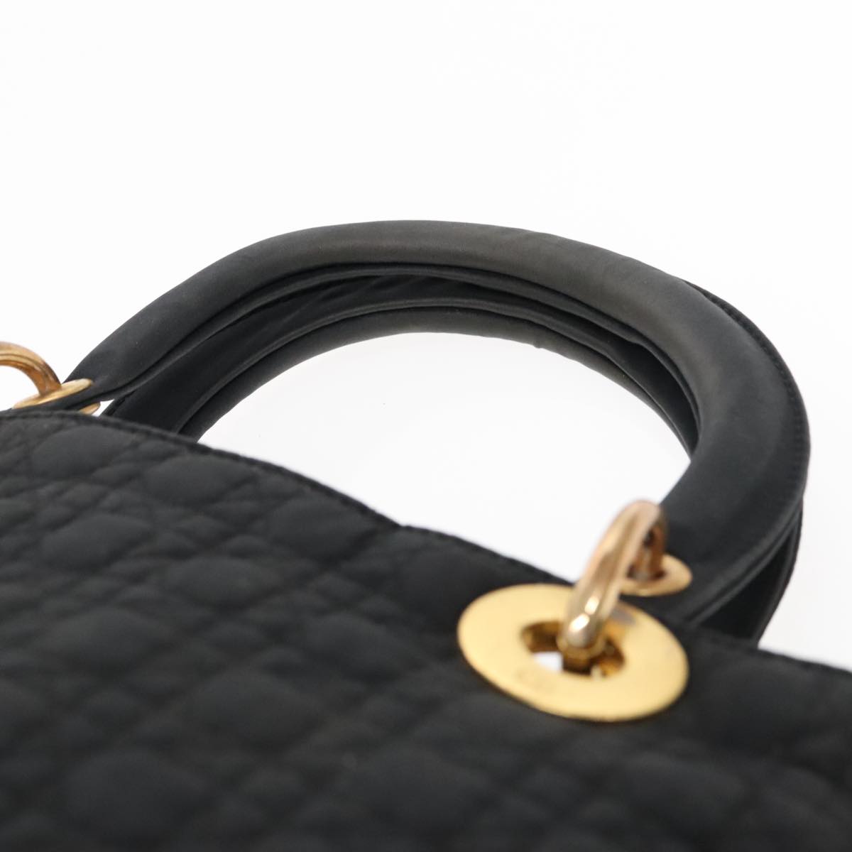 Christian Dior Lady Dior Canage Hand Bag Nylon Black Gold Auth 95443