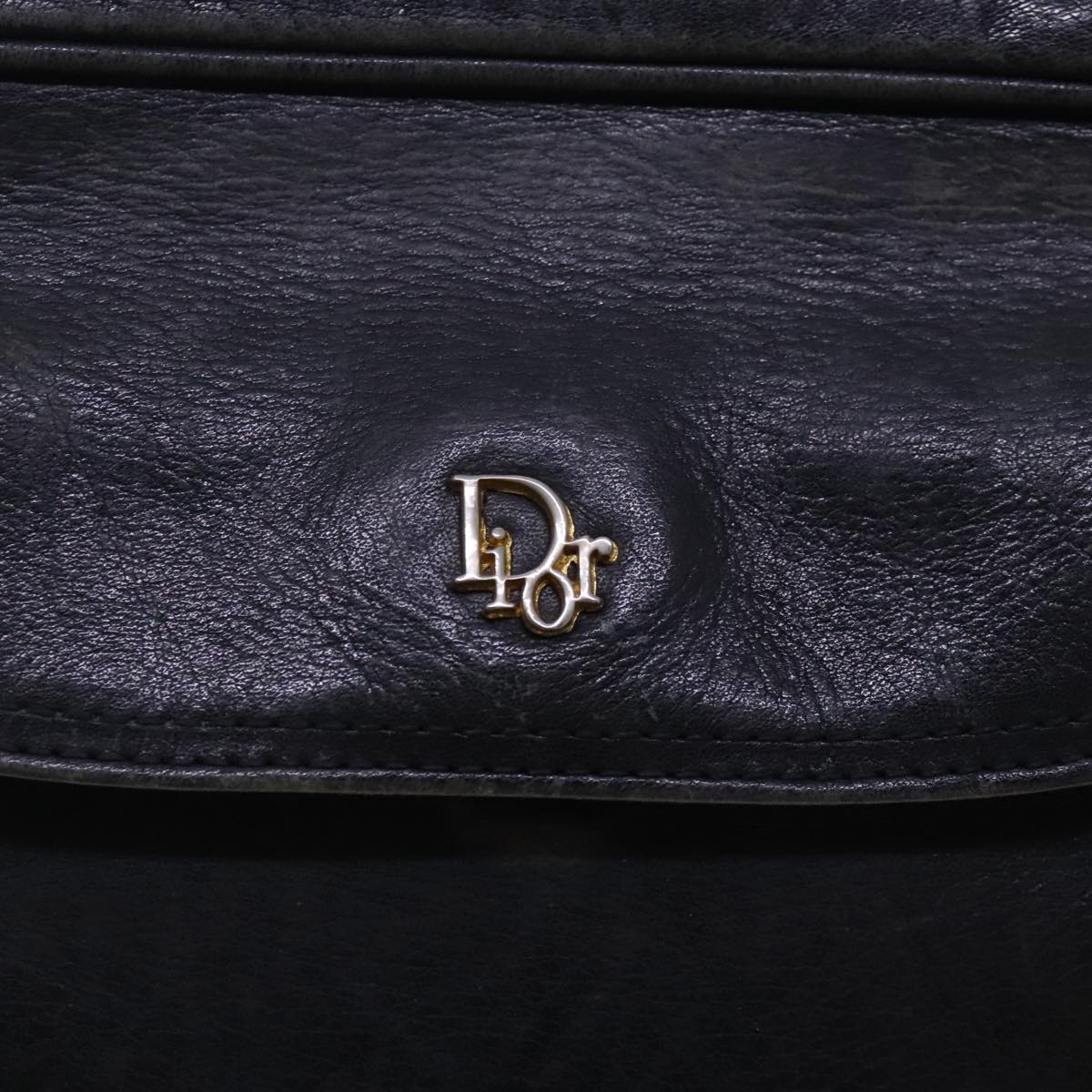 Christian Dior Shoulder Bag Leather Black Gold Auth 95479