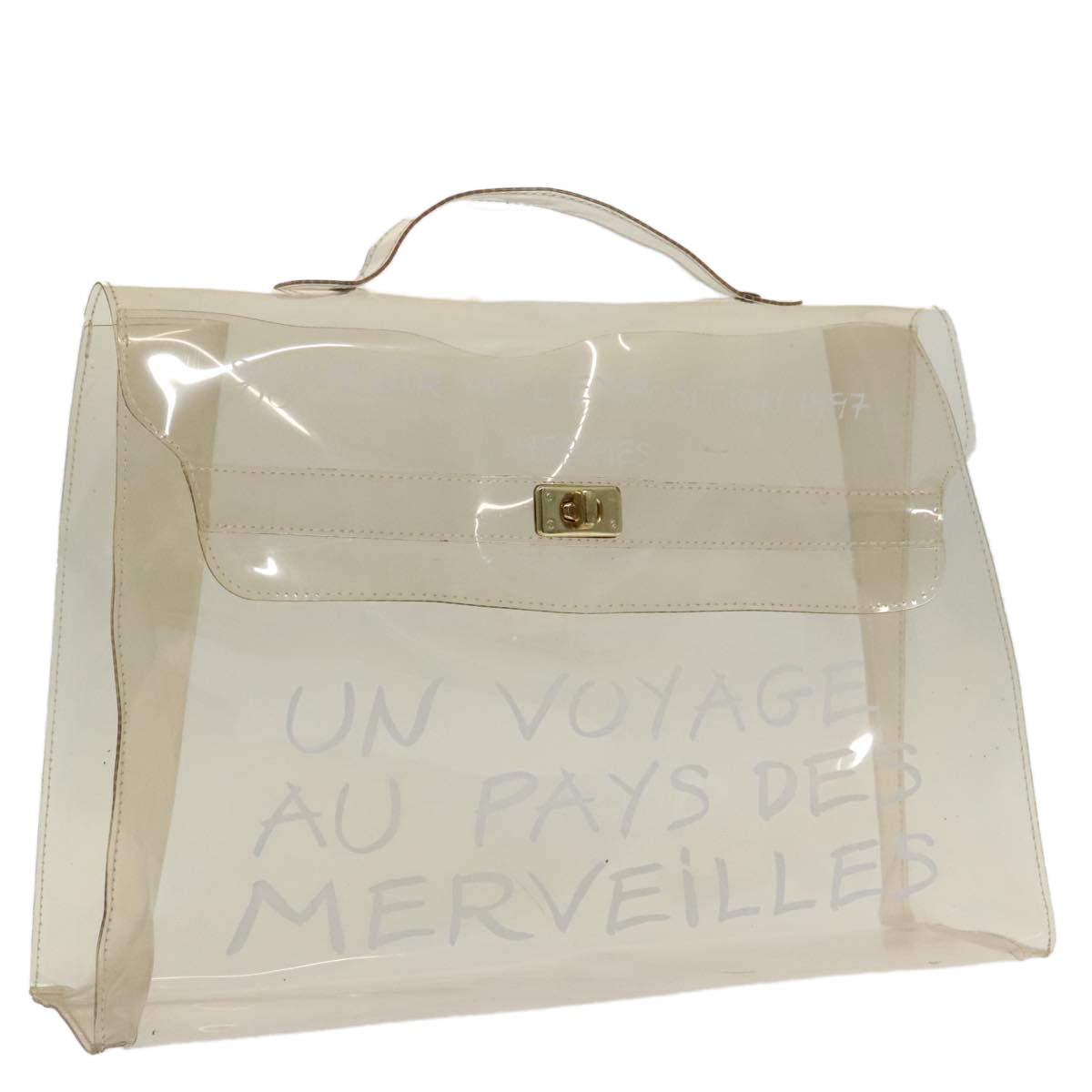 HERMES Vinyl Kelly Hand Bag Vinyl Clear Auth 95483