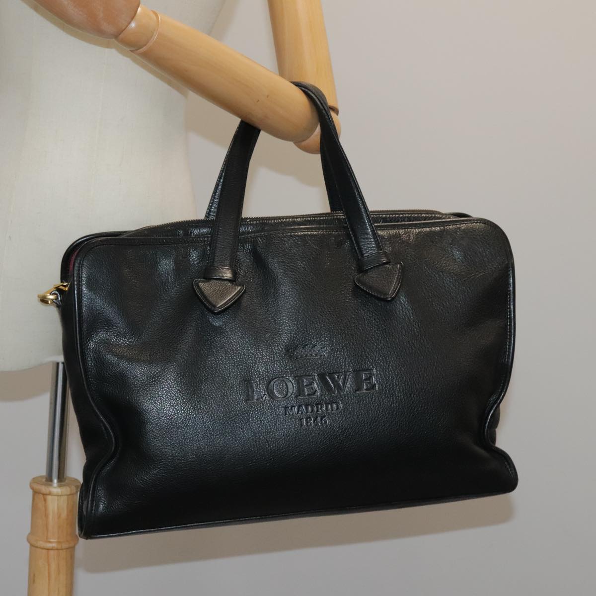 LOEWE Heritage Tote Bag Leather Black Auth 95486