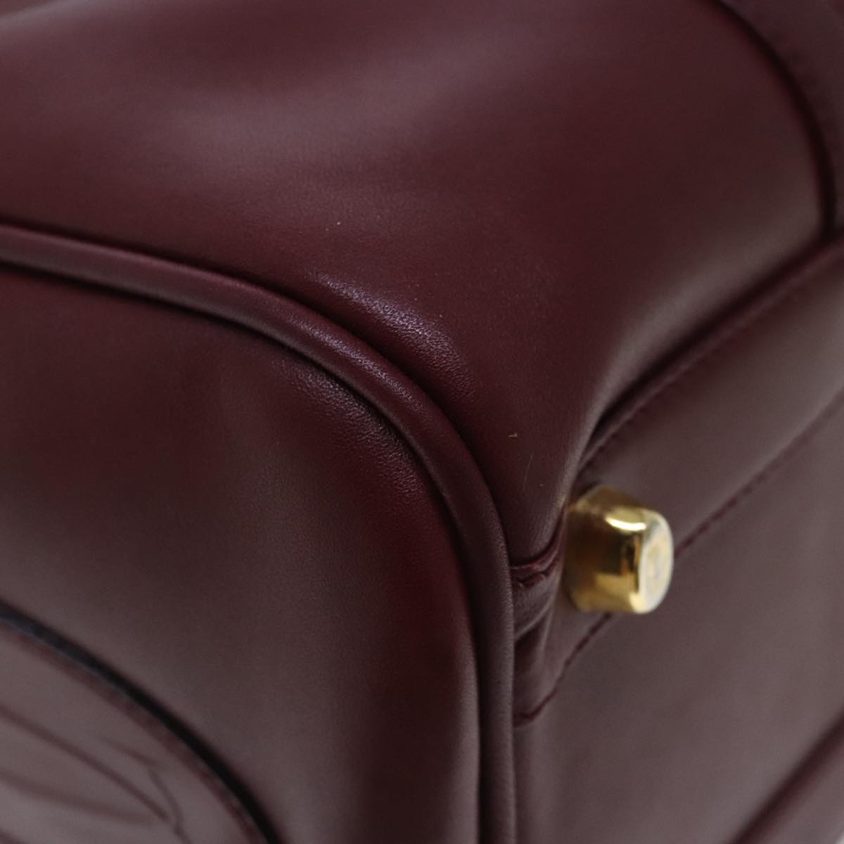 CARTIER Boston Bag Leather Bordeaux Gold Auth 95489