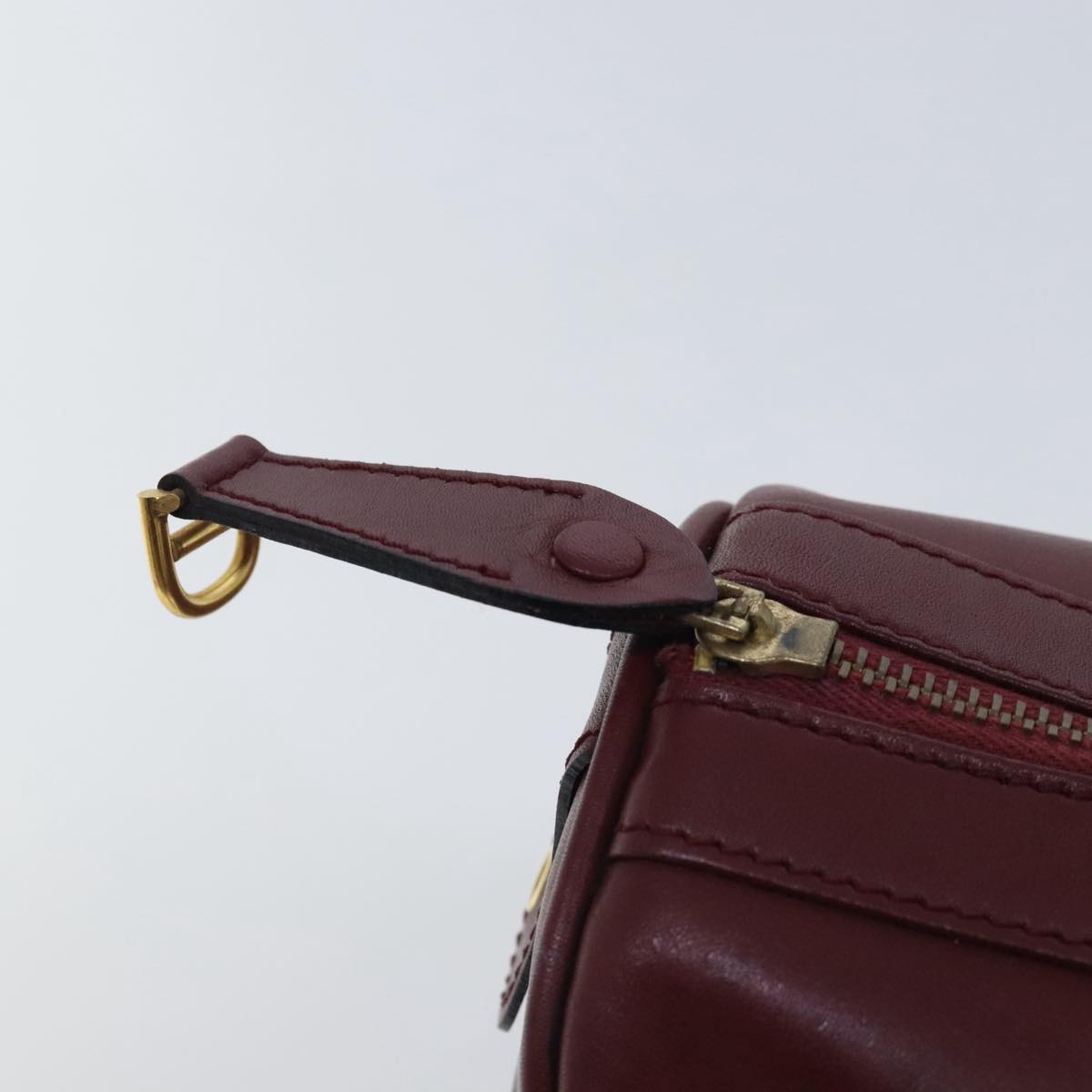 CARTIER Boston Bag Leather Bordeaux Gold Auth 95489