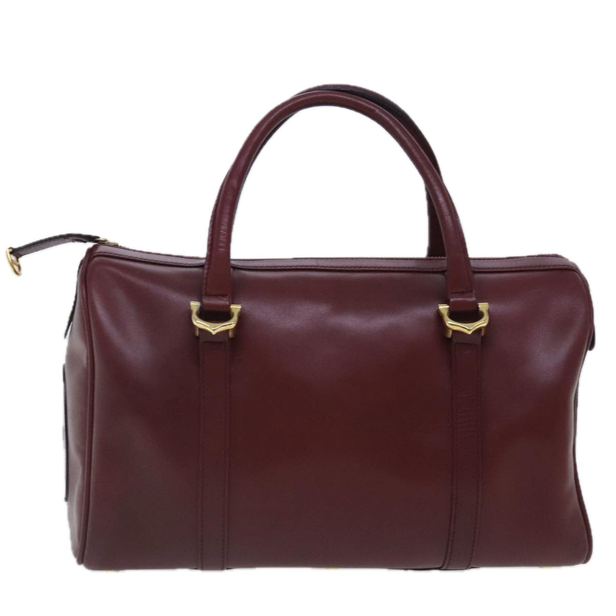 CARTIER Boston Bag Leather Bordeaux Gold Auth 95489