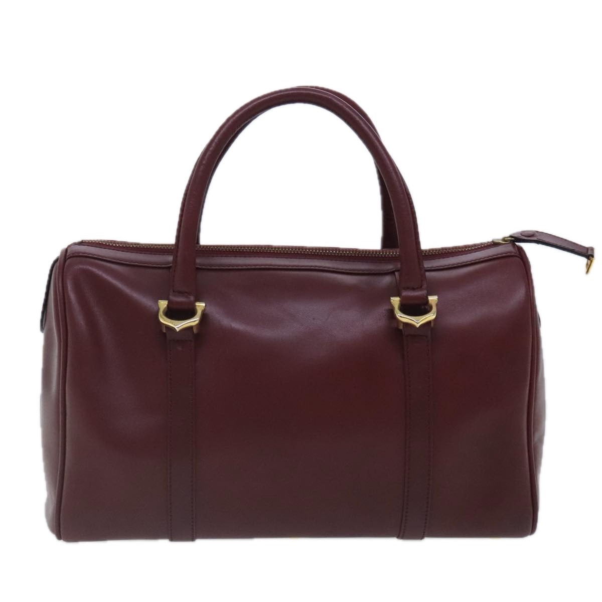 CARTIER Boston Bag Leather Bordeaux Gold Auth 95489