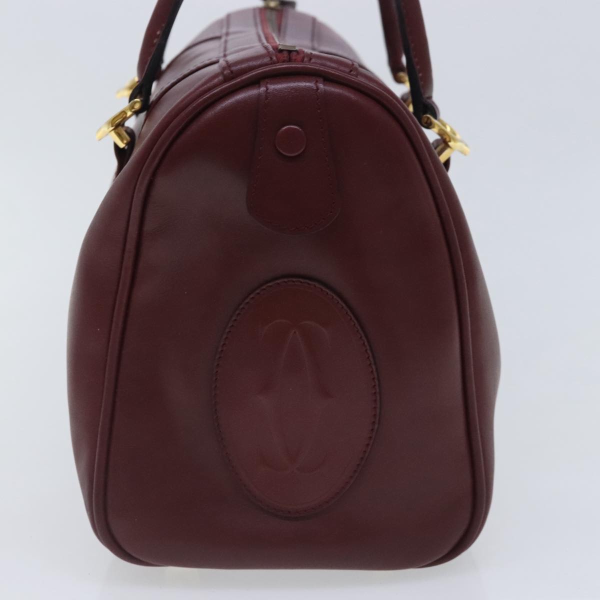 CARTIER Boston Bag Leather Bordeaux Gold Auth 95489