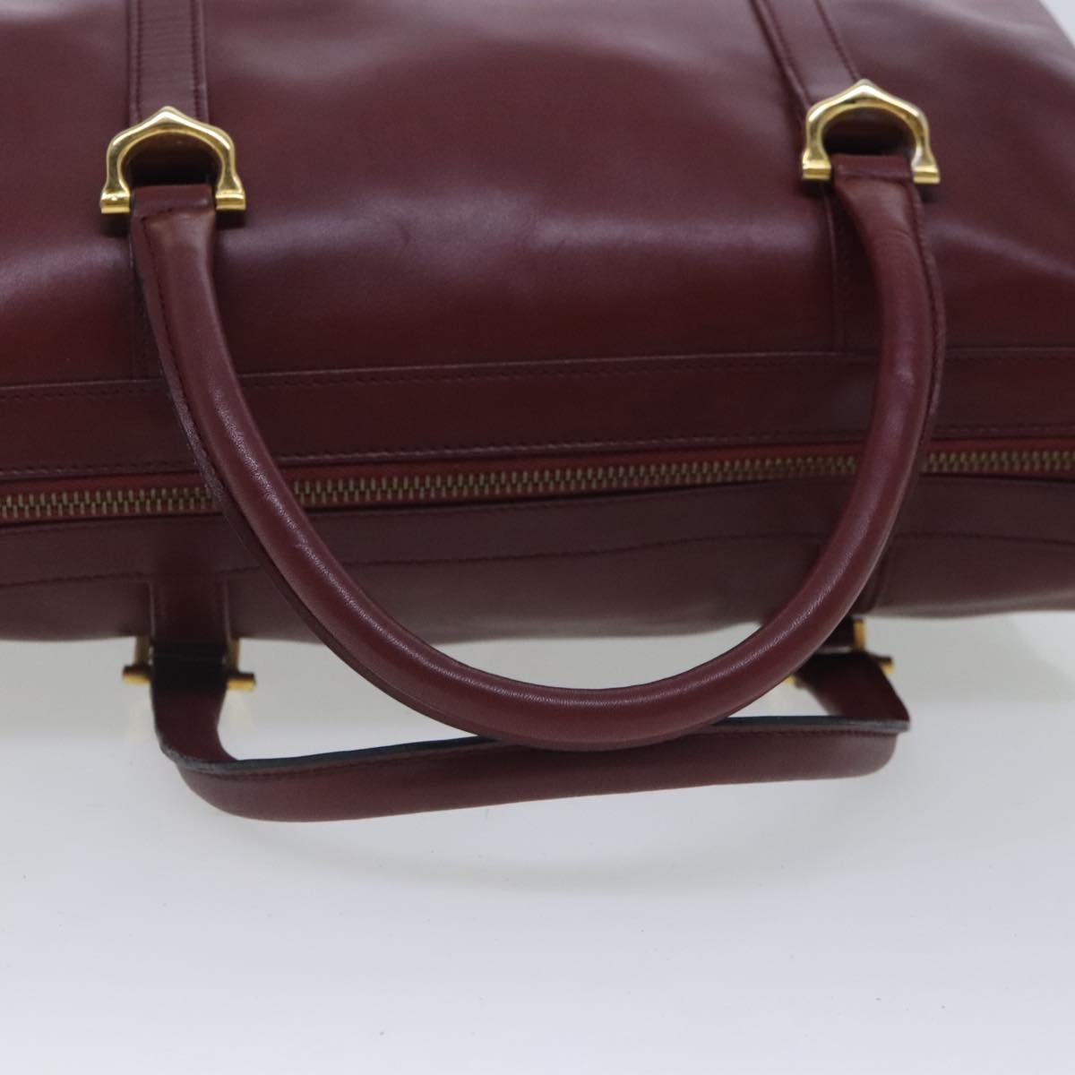 CARTIER Boston Bag Leather Bordeaux Gold Auth 95489