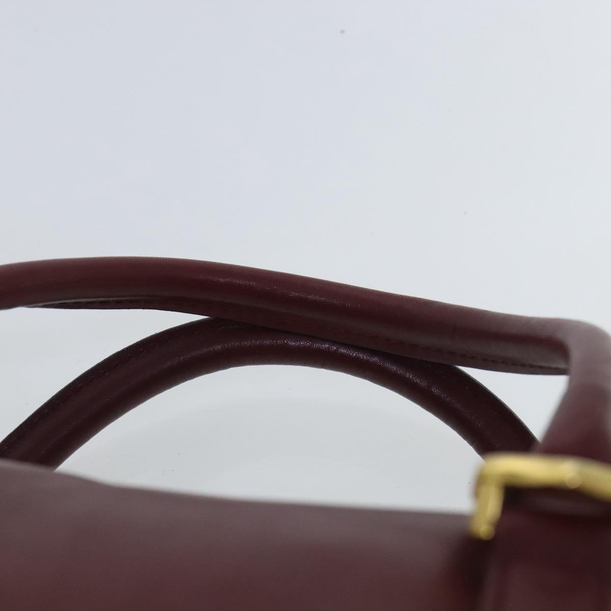 CARTIER Boston Bag Leather Bordeaux Gold Auth 95489