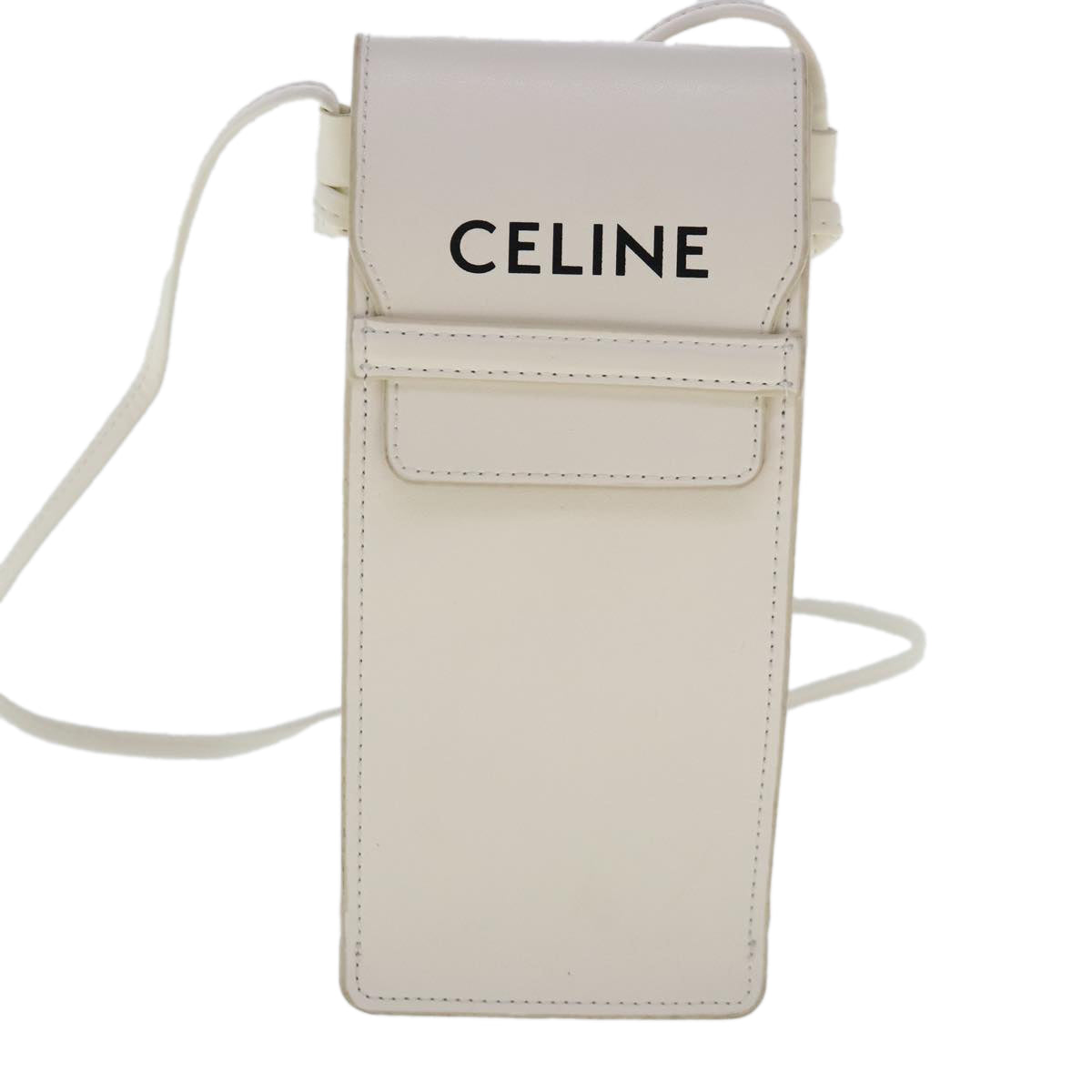 CELINE Sunglass Case Leather White Auth 95491