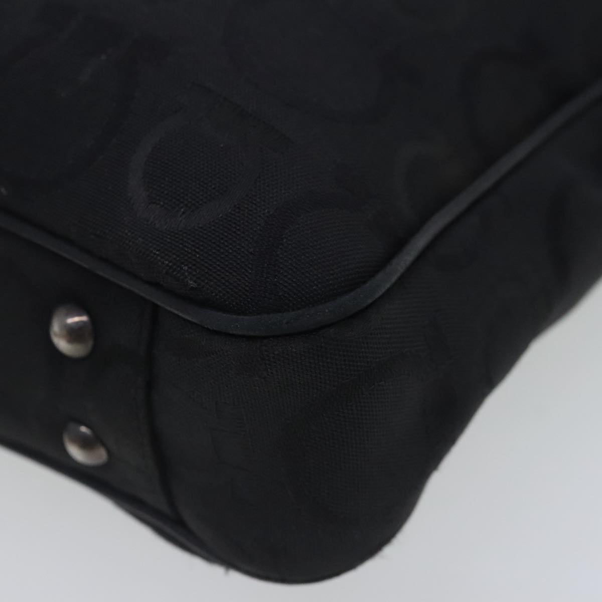 Salvatore Ferragamo Gancini Tote Bag Canvas Black Silver Auth 95511