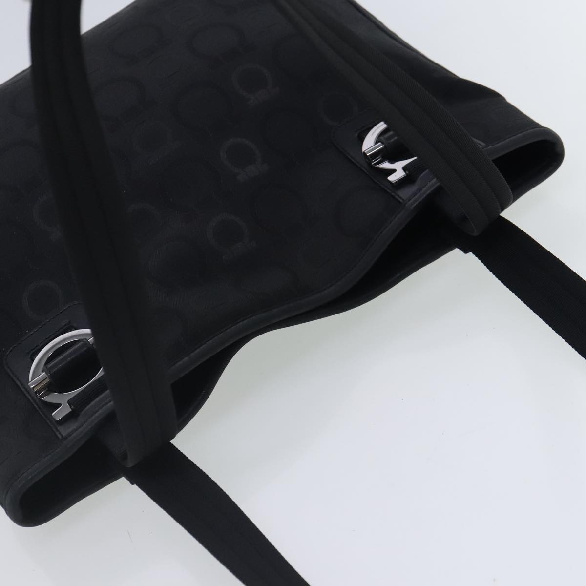 Salvatore Ferragamo Gancini Tote Bag Canvas Black Silver Auth 95511