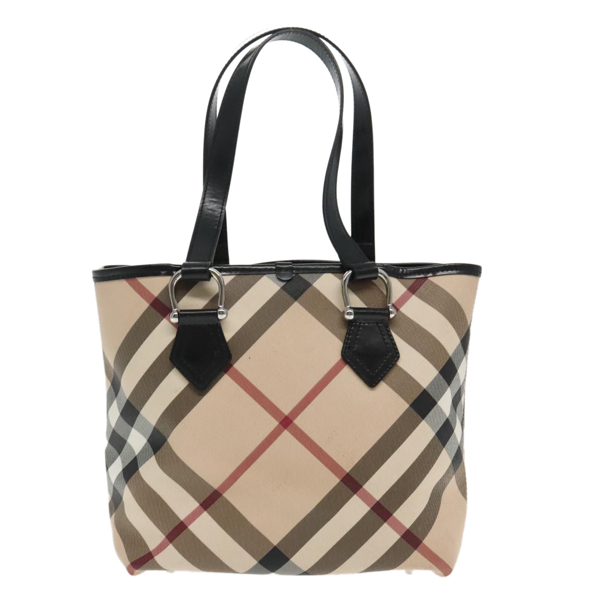 BURBERRY Nova Check Tote Bag PVC Beige Silver Auth 95524