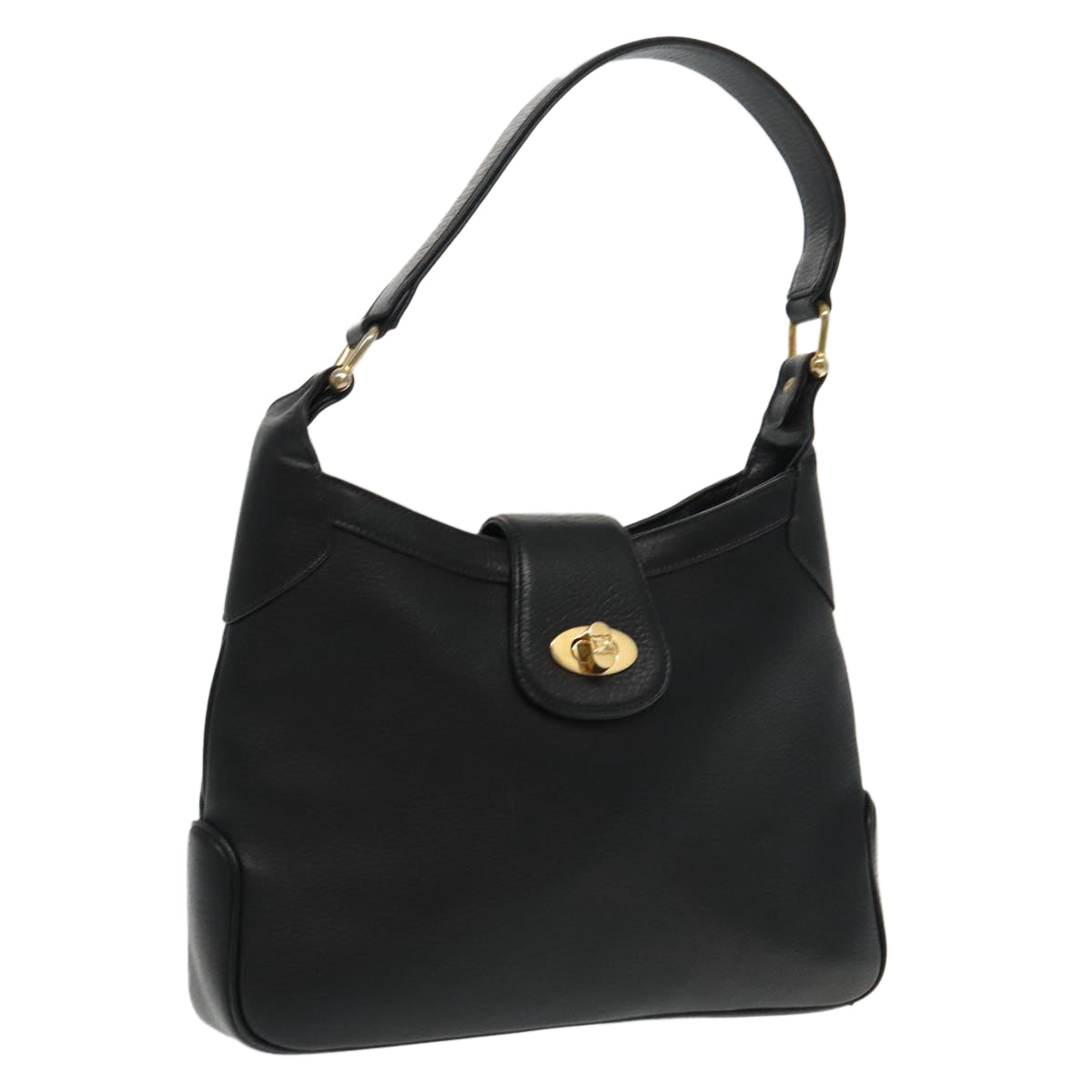 CELINE Shoulder Bag Leather Black Gold Auth 95566