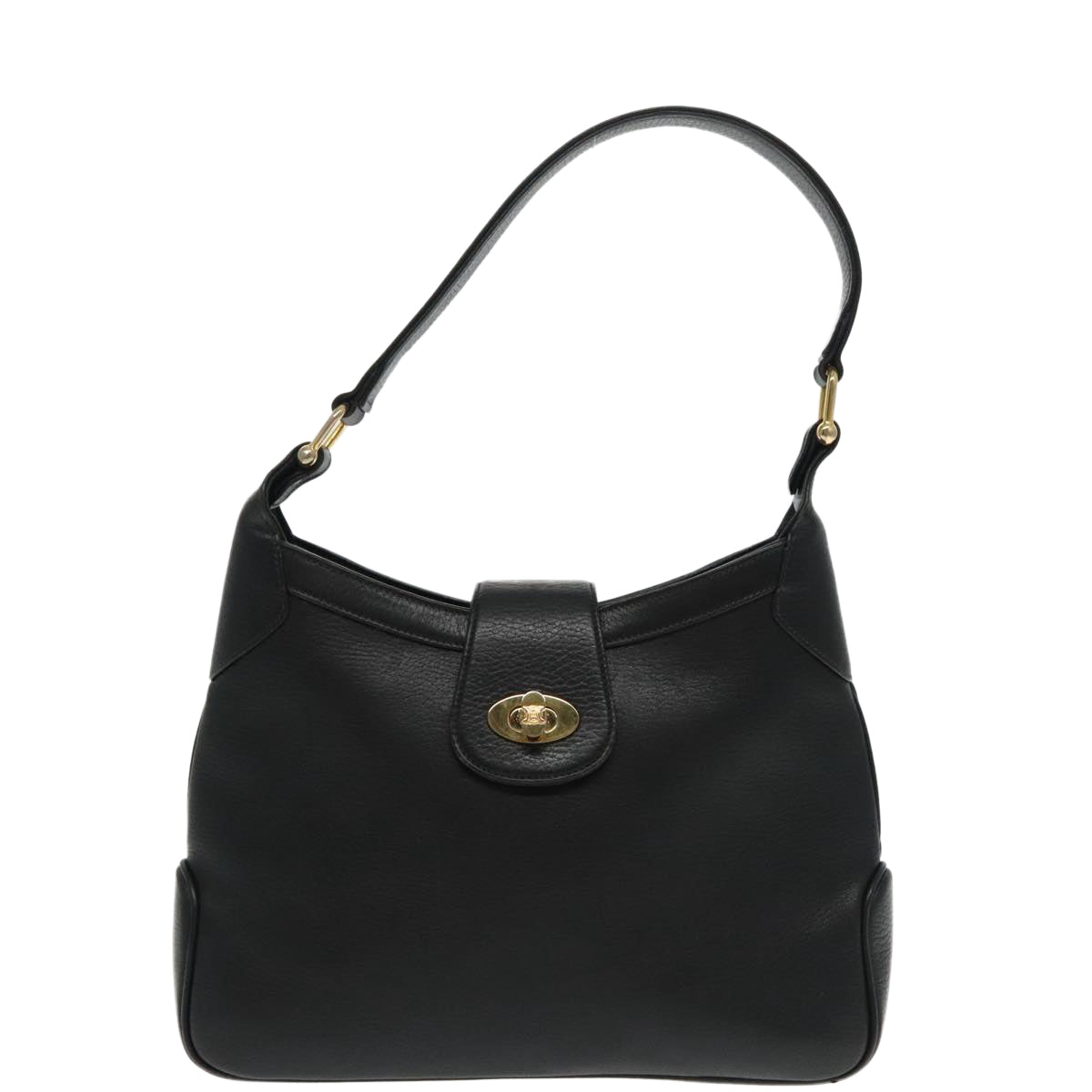 CELINE Shoulder Bag Leather Black Gold Auth 95566