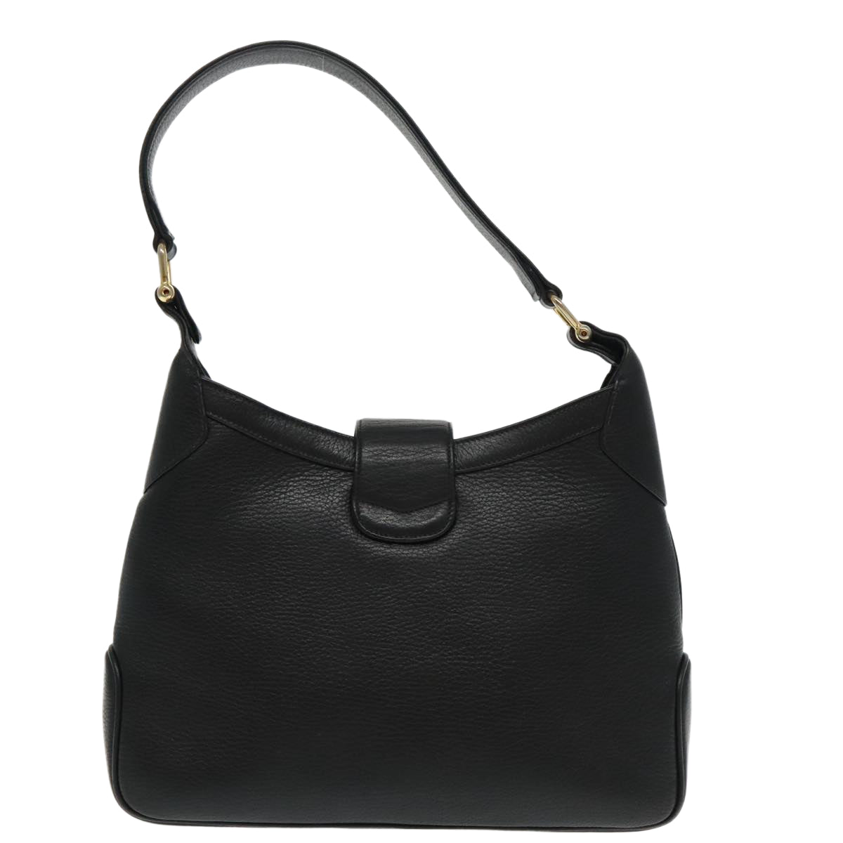 CELINE Shoulder Bag Leather Black Gold Auth 95566