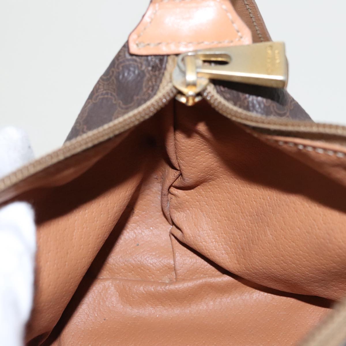 CELINE Macadam Canvas Hand Bag PVC Leather Gold Brown Auth 95581A