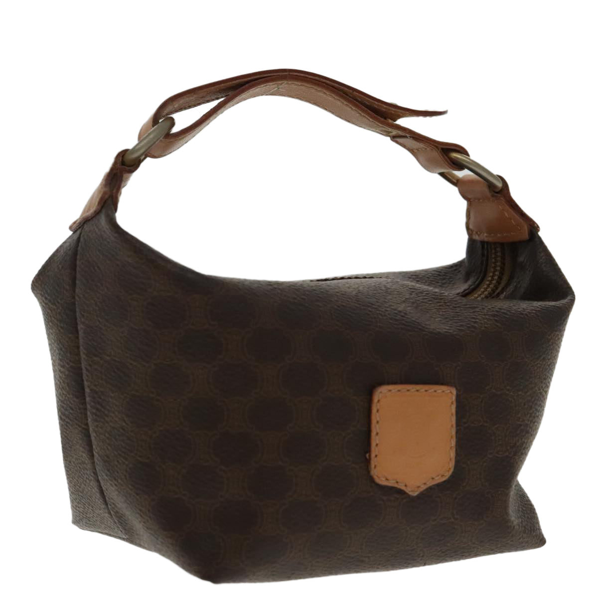 CELINE Macadam Canvas Hand Bag PVC Leather Gold Brown Auth 95581A
