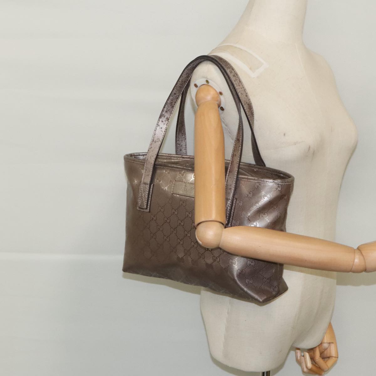 GUCCI GG implementation Tote Bag Silver Metallic 211138 Auth 95586