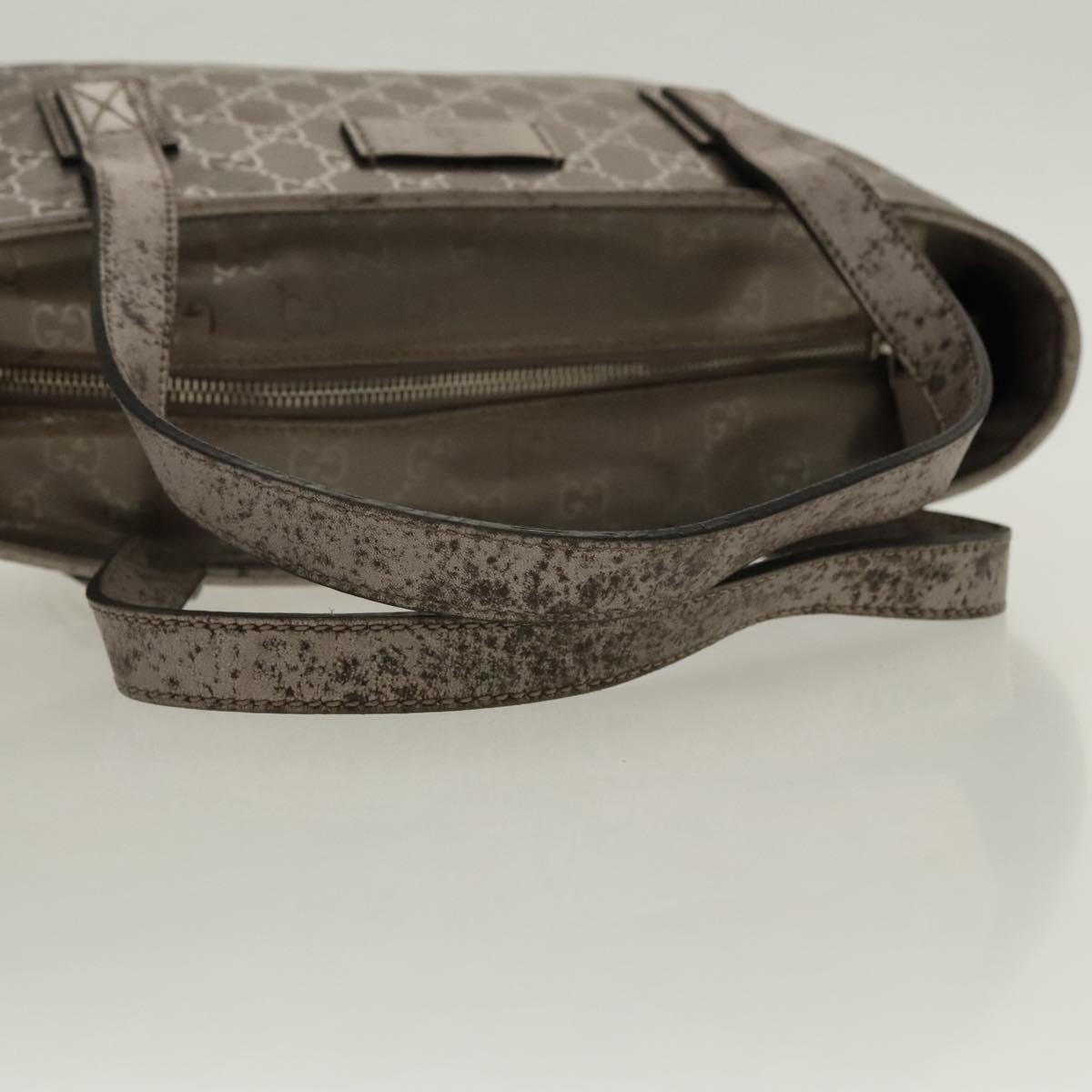 GUCCI GG implementation Tote Bag Silver Metallic 211138 Auth 95586