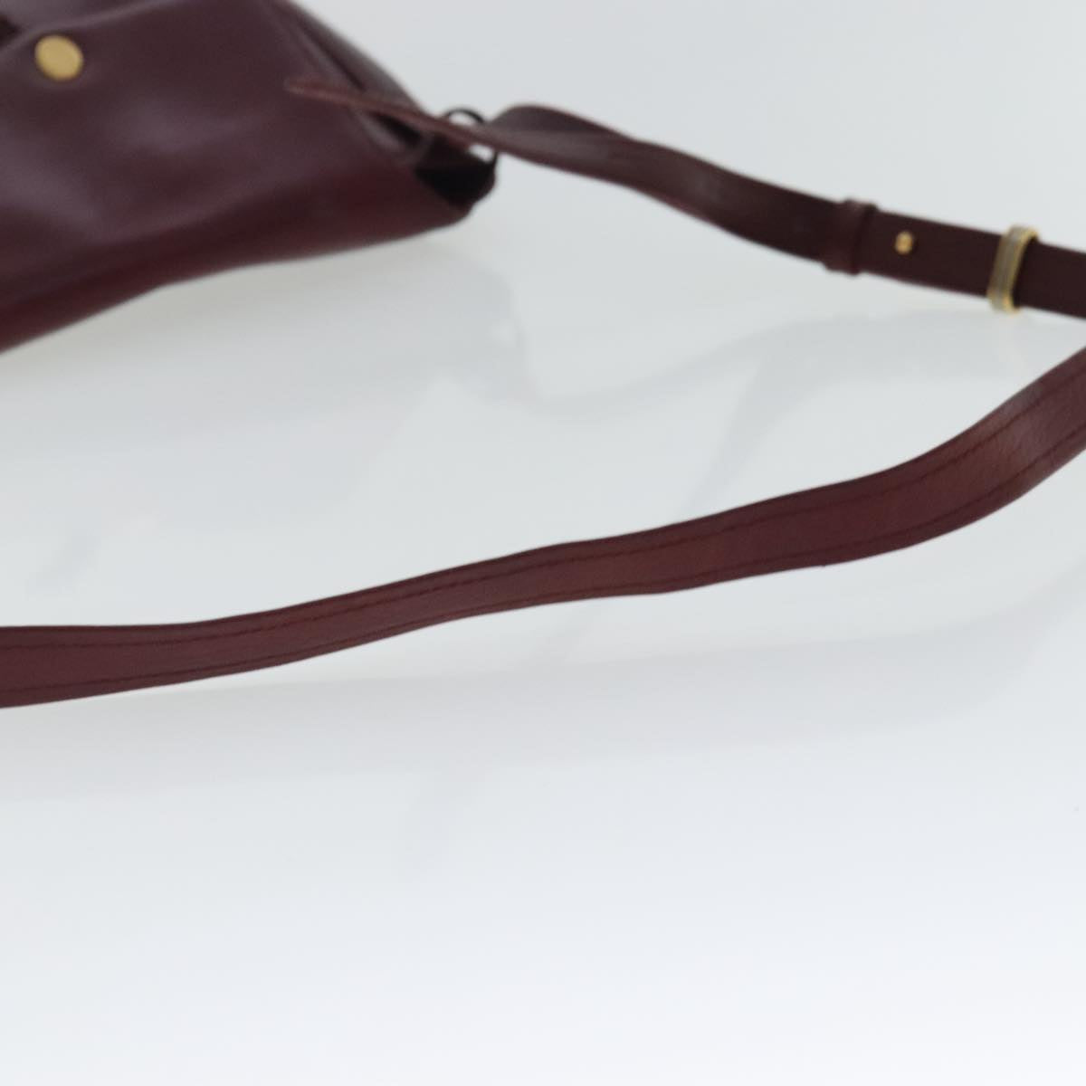 CARTIER Must Line Shoulder Bag Leather Bordeaux Gold Auth 95602