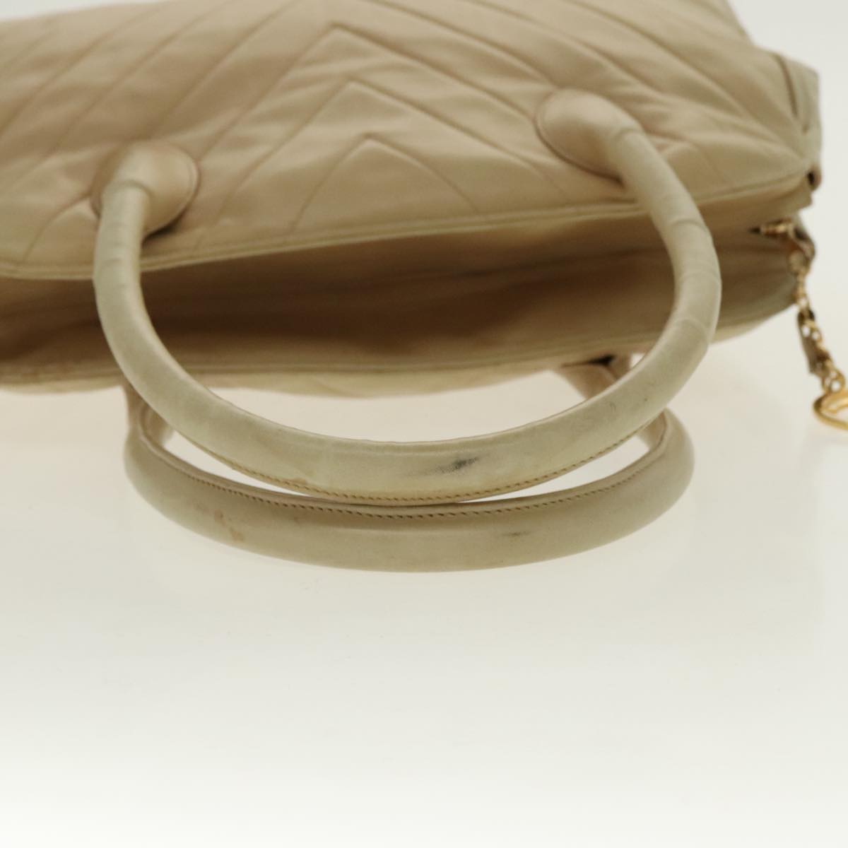 CHANEL V Stitch Hand Bag Lamb Skin Beige Gold CC Auth 95608