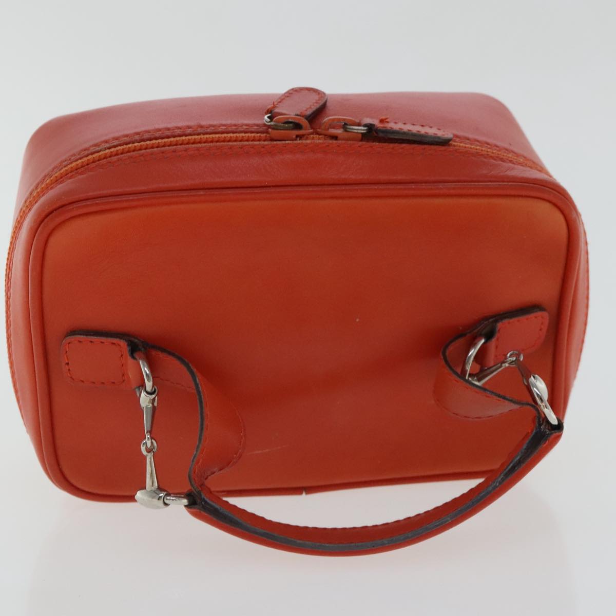 GUCCI Horsebit Vanity Pouch Leather Orange Silver 032 270 0141 Auth 95635