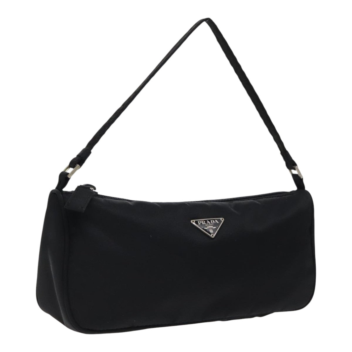 PRADA Accessory Pouch Nylon Black Silver Auth 95690