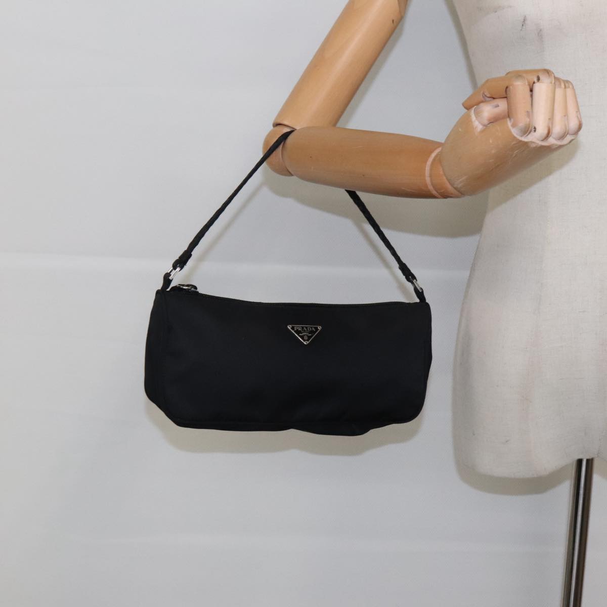 PRADA Accessory Pouch Nylon Black Silver Auth 95690