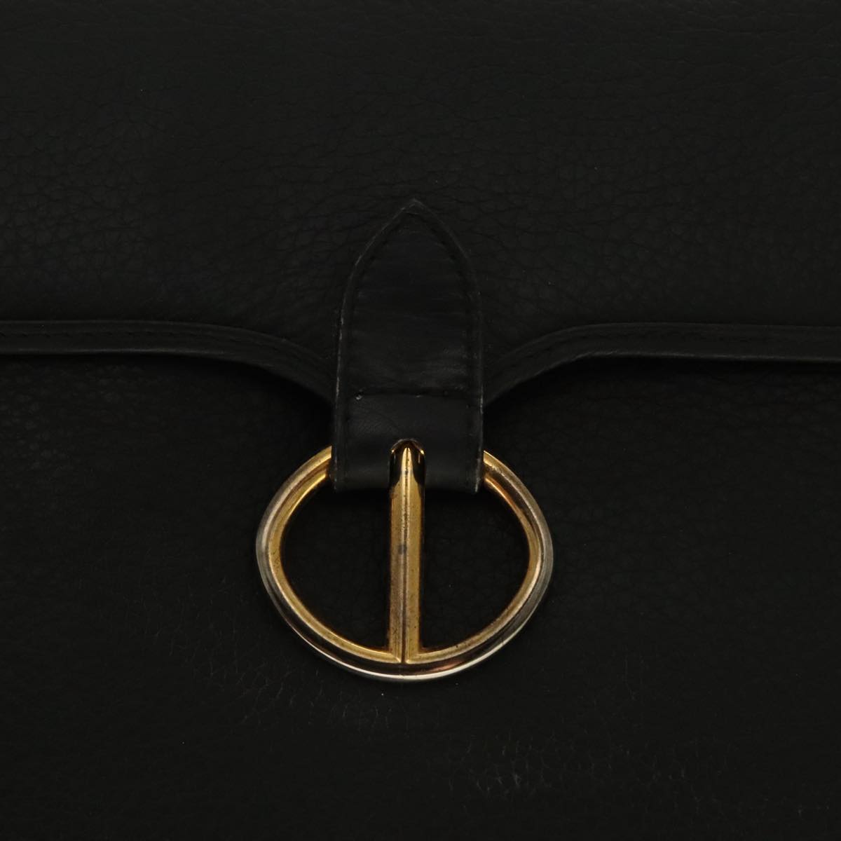 Christian Dior Hand Bag Leather Black Gold Auth 95744