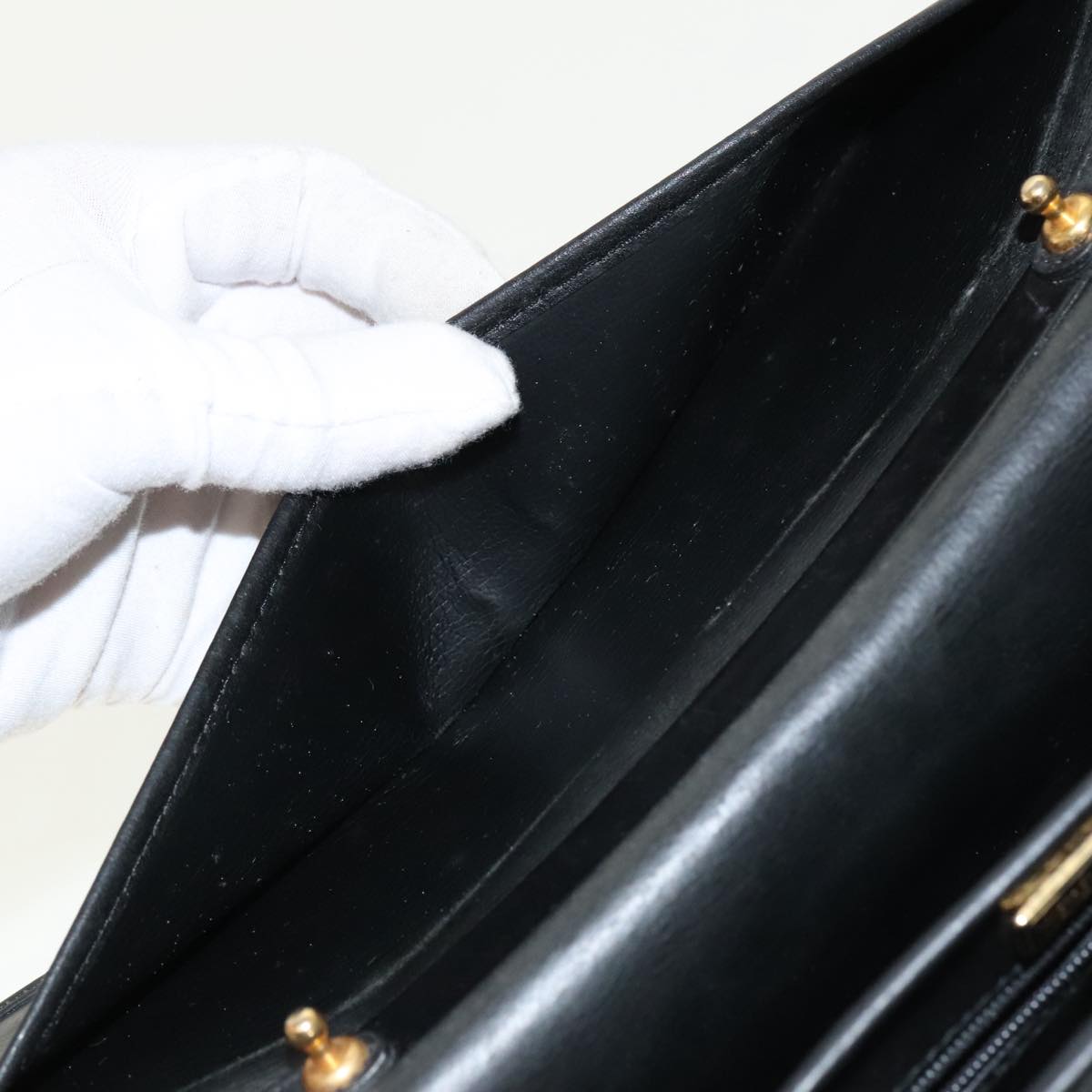 Christian Dior Hand Bag Leather Black Gold Auth 95744