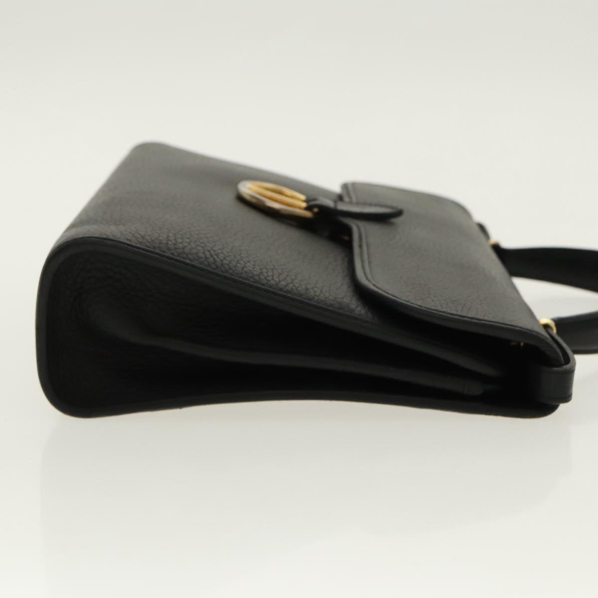 Christian Dior Hand Bag Leather Black Gold Auth 95744